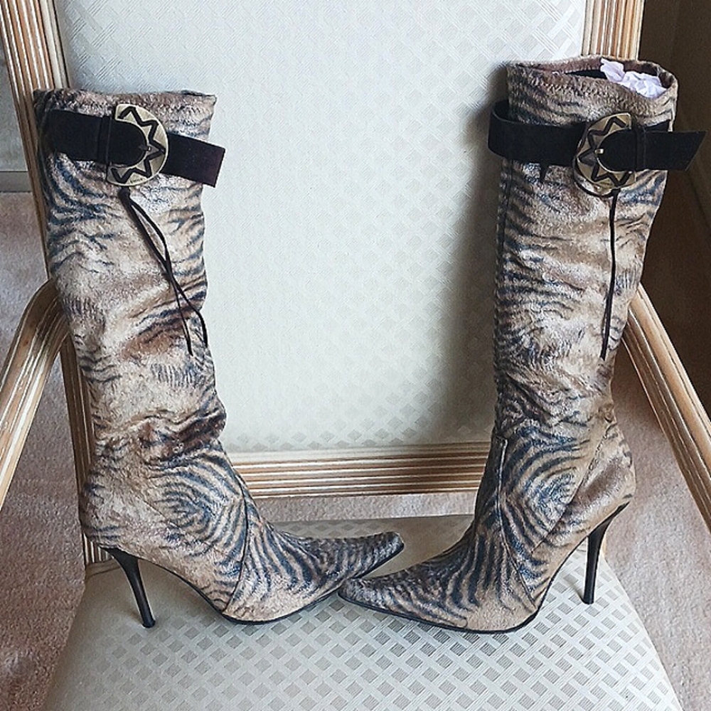 Vintage CASADEI BOOTS, Size 7 B stretch upper - Tiger Print...Rare Style - Picture 14 of 15
